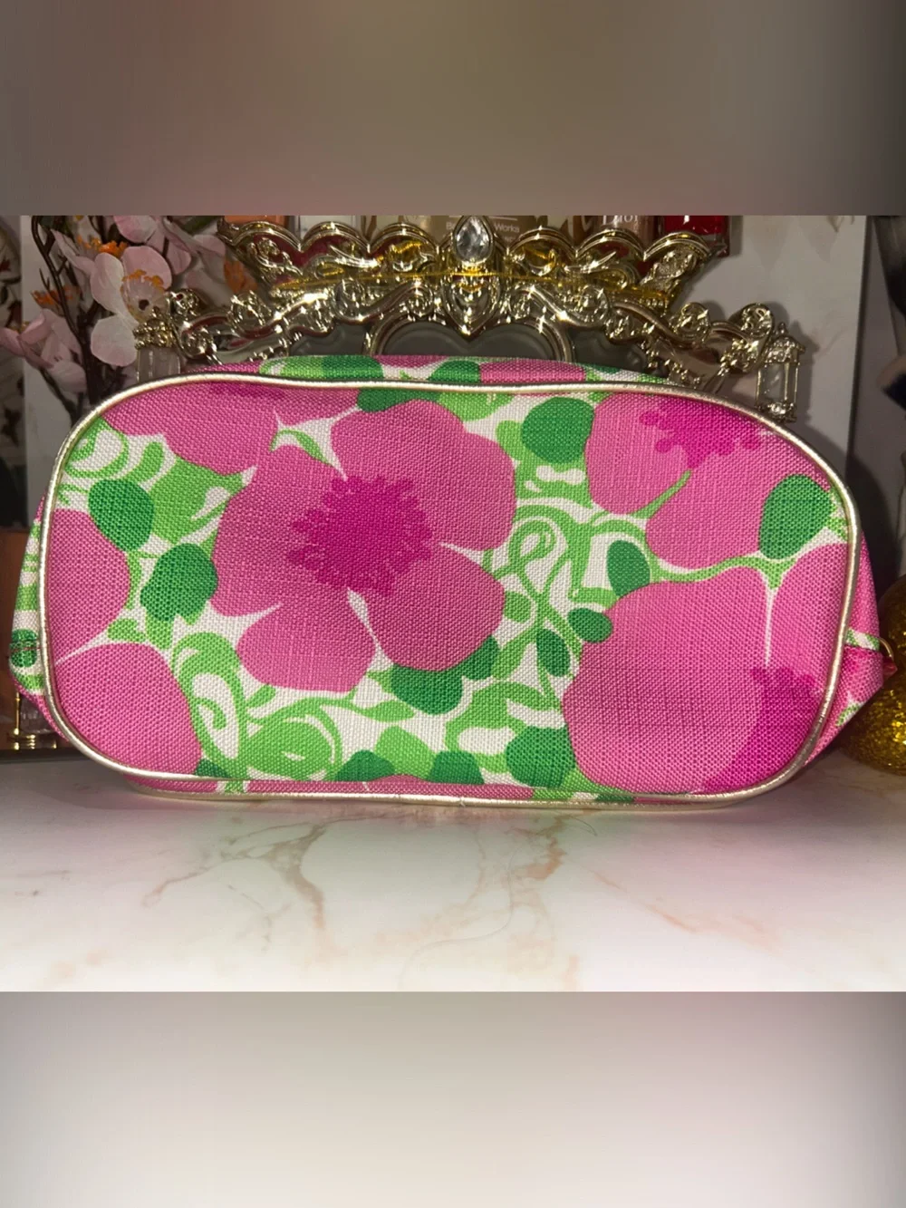 Lily Pulitzer X Estée Lauder Pink and Green Floral Cosmetic Bag. NWOT.